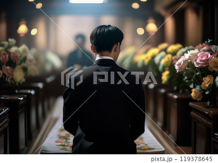 葬儀に訪れる男性イメージ背景 119378645