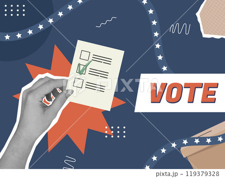 Trendy halftone election collage 119379328