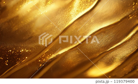 Vivid golden texture with fluid, organic shapes creating a luxurious pattern 119379400