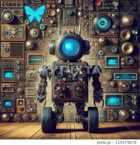 A captivating image of a vintage-inspired robot. 119379678