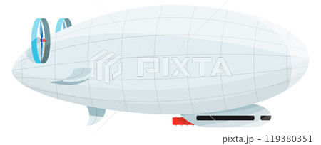 Flying airship in air. Cartoon balloon zeppelin transport Flying airship in air. Cartoon balloon zeppelin transport 119380351