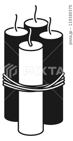 Dynamite black icon. Tied explosive with fuse symbol 119380370