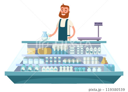 Dairy store stand. Cartoon local farm market 119380539