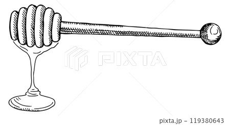 Honey dipper sketch. Wooden spoon. Apiary stick Honey dipper sketch. Wooden spoon. Apiary stick 119380643