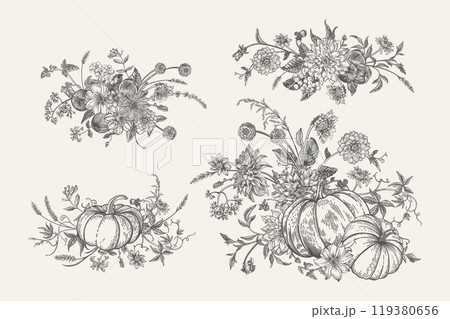 Set with bouquets of pumpkins 119380656