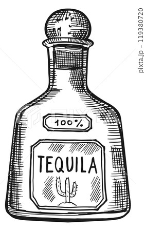 Tequila bottle sketch. Bar alcohol menu icon 119380720