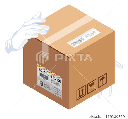 Postal shipping service isometric icon. Delivery courier Postal shipping service isometric icon. Delivery courier 119380739