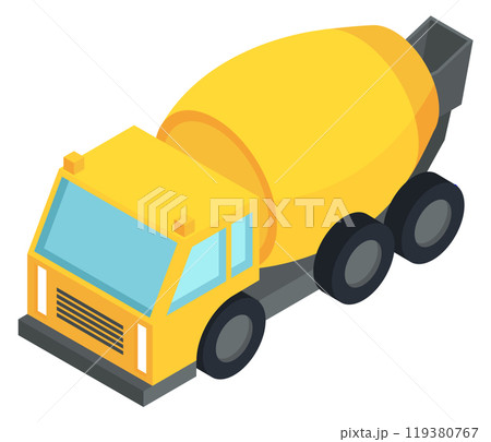Concrete mixer isometric icon. Building construction machine 119380767