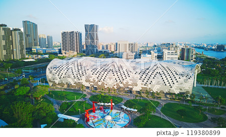 Kaohsiung, Taiwan - August 23, 2024: Aerial view of Kaohsiung Exhibition Center. 119380899