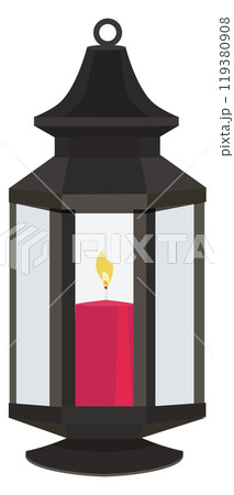 Candle burning in retro glass lantern cartoon icon Candle burning in retro glass lantern cartoon icon 119380908