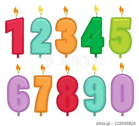 Number candles cartoon set. Birthday age elements Number candles cartoon set. Birthday age elements 119380928
