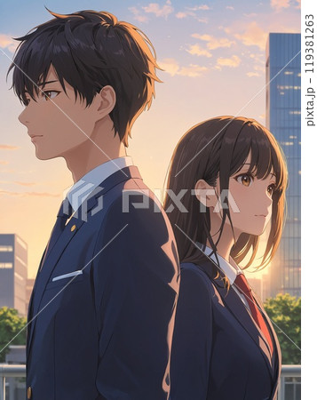 明日への希望を胸に未来を見つめる男女 119381263
