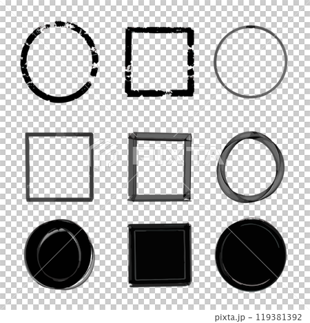 Frame hand drawn with black brush for element and illustration. Different shape circle rectangle square 119381392