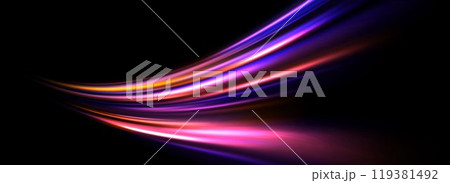 Glowing neon light splash background. Iridescent pink purple speed line flow. Magic luminous curved swirl concept. Abstract dynamic trail stripes. Curve streaks for poster, banner, flyer. Vector Glowing neon light splash background. Iridescent pink purple speed line flow. Magic luminous curved swirl concept. Abstract dynamic trail stripes. Curve streaks for poster, banner, flyer. Vector 119381492