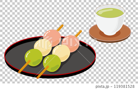 Tricolor dumplings and tea 119381528