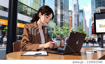 カフェでノートパソコンを開いている女性 119381599