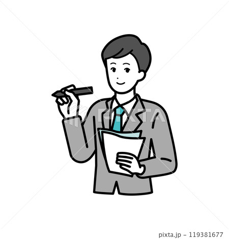 ペンを持つ男性のビジネスパーソンのイラスト ペンを持つ男性のビジネスパーソンのイラスト 119381677