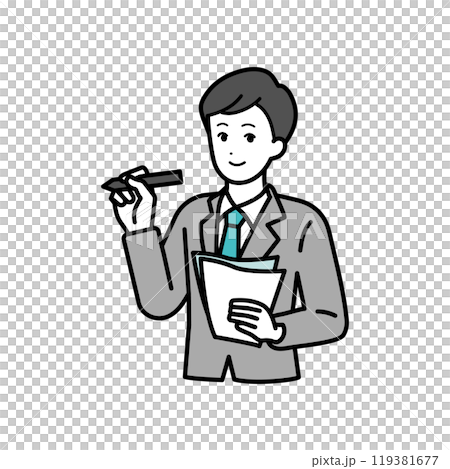 ペンを持つ男性のビジネスパーソンのイラスト ペンを持つ男性のビジネスパーソンのイラスト 119381677