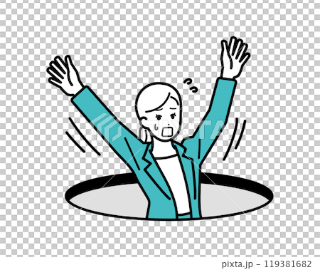 Illustration of a female business person falling into a hole Illustration of a female business person falling into a hole 119381682