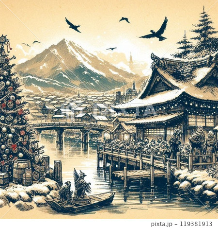 日本クリスマス 水墨画のイラスト素材 [119381913] - PIXTA