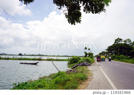 Natural wetland or lake beside road of Kharibari near Kolkata during day time 119381966