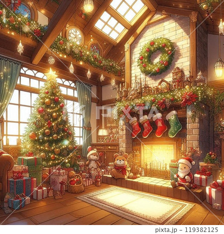 クリスマス家　暖炉 119382125