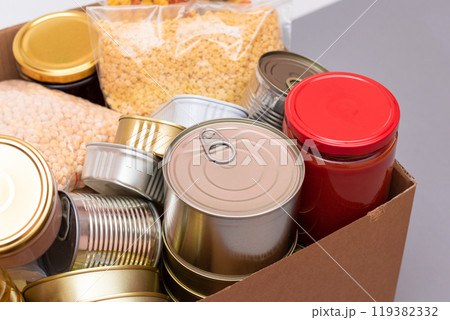 Donation Box of Free Food and Food Reserves Donation Box of Free Food and Food Reserves 119382332