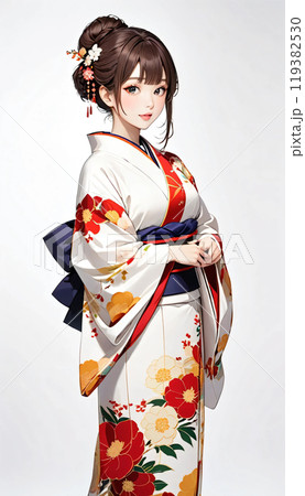着物を着た若い日本人女性のイラスト素材 [119382530] - PIXTA
