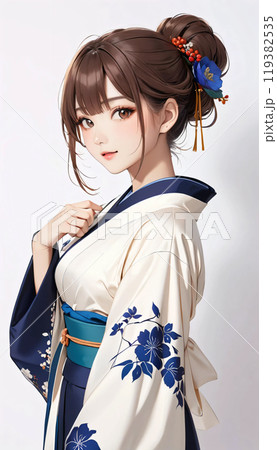 着物を着た若い日本人女性のイラスト素材 [119382535] - PIXTA