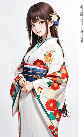 日本人 女性 着物姿 (鉛筆画) 着物を着た若い日本人女性のイラスト素材 [119382536] - PIXTA