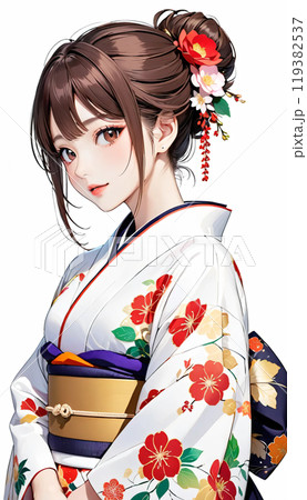 着物を着た若い日本人女性のイラスト素材 [119382537] - PIXTA