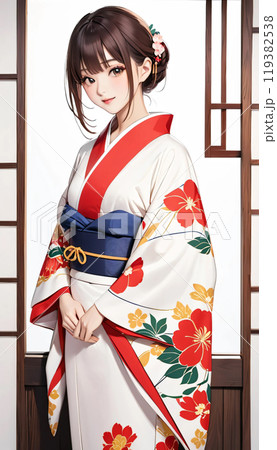 日本人 女性 着物姿 (鉛筆画) 着物姿の女性-京都(Japan-Kyoto) の Stock イラスト | Adobe Stock