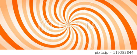 Caramel color sunburst background. Salted caramel ice cream sunbeam pattern. Orange nougat dessert wallpaper for template, banner, poster, flyer. Rotating cartoon candy rays and beams. Vector 119382844