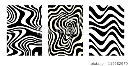 Psychedelic black and white pattern. Abstract wavy zebra background. 119382970