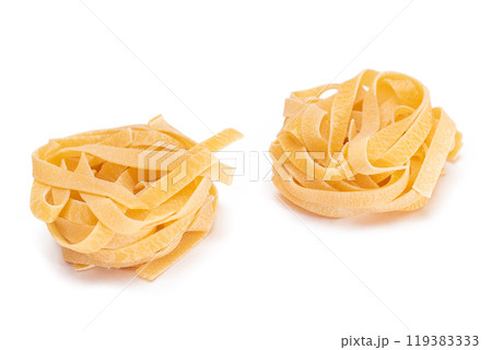 Two Classic Italian Raw Egg Fettuccine - Isolated on White Background 119383333
