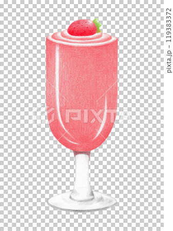 Strawberry smoothie illustration drawn with colored pencil. 119383372