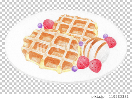 Waffle illustration drawn with colored pencil. 119383381