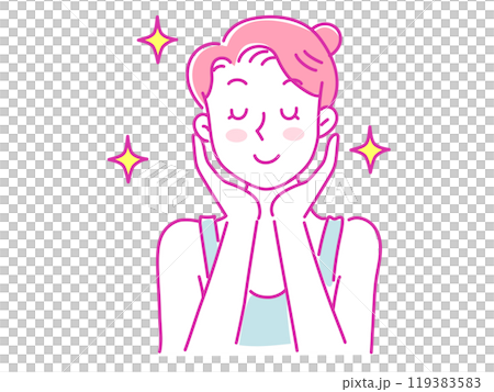 A young woman who is happy with her smooth skin after taking care of her skin A young woman who is happy with her smooth skin after taking care of her skin 119383583
