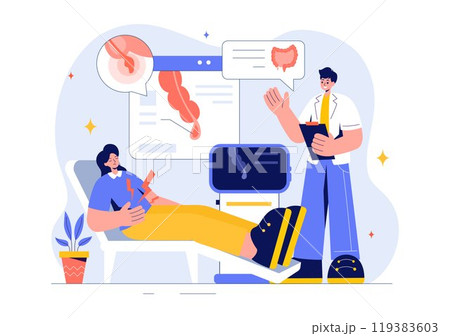 Appendicitis Vector Illustration Featuring Inflammation of the Appendix and Stomach Treatment in a Healthcare Flat Style Cartoon Background 119383603