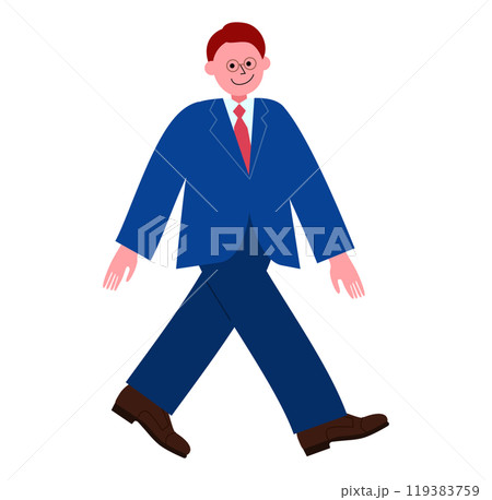 堂々と歩くスーツを着たメガネの男性の全身のイラスト 119383759