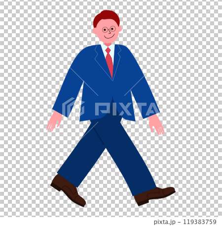 堂々と歩くスーツを着たメガネの男性の全身のイラスト 119383759