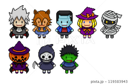 ハロウィンのキャラクターのピクセルアート 119383943