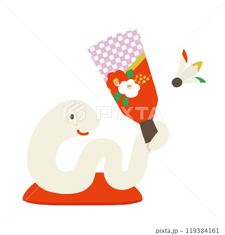 2025年　巳年　お正月イラスト　羽子板で遊ぶヘビ 119384161