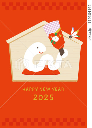 2025年 巳年年賀状 羽子板で遊ぶヘビの絵馬 2025年 巳年年賀状 羽子板で遊ぶヘビの絵馬 119384162