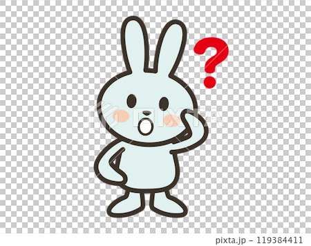 一隻可愛的兔子驚訝地歪著頭的插圖 119384411