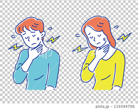 Young men and women suffering from sore throats 119384708