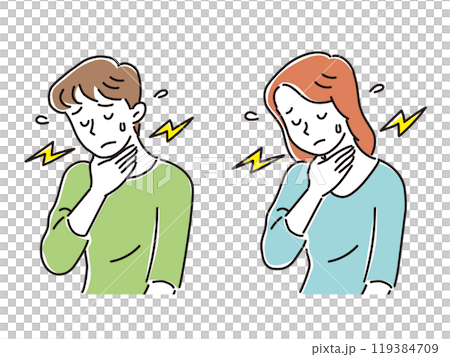 Young men and women suffering from sore throats 119384709