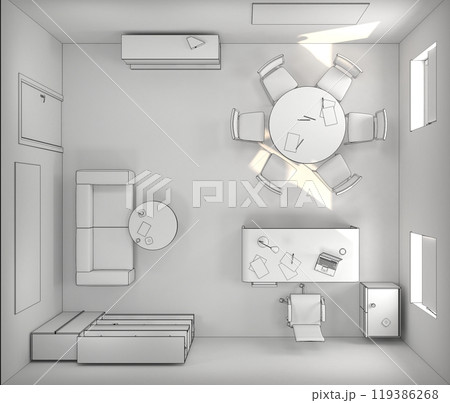 office, interior visualization, 3D illustration office, interior visualization, 3D illustration 119386268