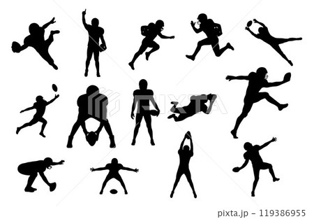 American football player vector silhouette, Rugby player isolated on white	 119386955