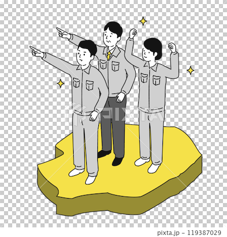 栃木県で働くイメージイラスト、笑顔の作業服の男女 119387029